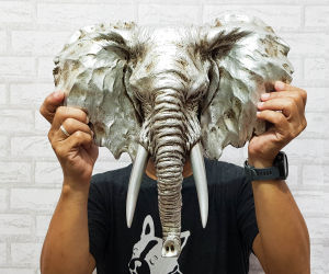 หัวช้างแอฟริกา หัวสัตว์ แขวนผนัง ของแต่งบ้าน ใหญ่มาก งานเรซินสุดเท่ สีเงินเงางาม