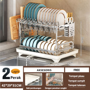 GSLIFE 【Tanpa Instalasi】 Rak Piring Stainless Steel 2 Susun Rak Piring Minimalis Rak Piring Wastafel Dengan Aksesoris