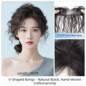 SQMETR Handmade Clip In Bangs Invisible Base Curly Texture Human Hair Bangs Lace Hairline Hairpiece Hairline Baldness