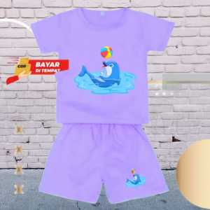 Stelan anak baju celana usia 1-8 tahun lengan pendek dolphin