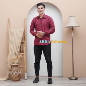 Kemeja Pria Slim Fit ABHA Lengan Panjang Hitam Polo Motif Logo Kerja Kantor