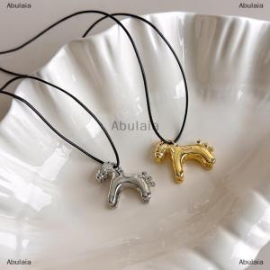 [COD] Abulaia Minimalism Drip Glaze Colorful Horse Pendant Long Necklace Adjustable Sweater Chain Simple Jewelry Accessory Gifts