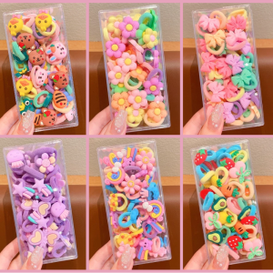 120pcs Cute Kids Hair Band Colorful Cartoon Elastic Baby Hair Band Korean INS Style small hair Band Cute Ponytail Set Hair Tie Set Hair Accessories Gift