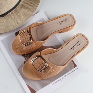 [Free Shipping] Summer New Collection: Fashionable Square-Toe Slip-On Sandals With A Chunky Heel Designed For Outdoor Wear WomenS Flat Sandals Casual Everyday Low-Heeled Sandals
