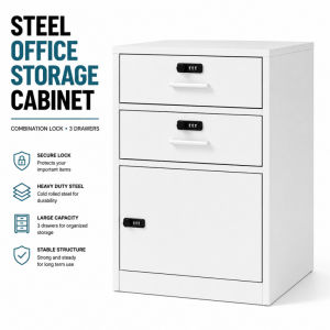 Steel Office Cabinet With Combination Lock 3 Drawer Filing Storage Cabinet Under Desk Organizer