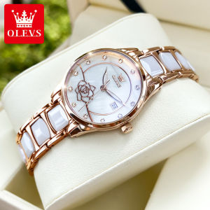 Swiss Certified OLEVS luxury watches for women sale water proof original pawnable Ultra-thin korean style elegant ceramic steel belt flower dial relo for women