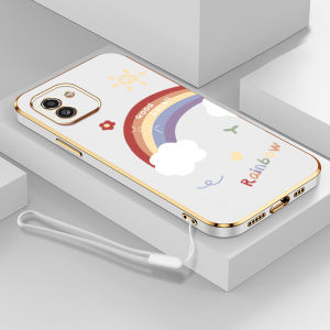 YBD ลูกอมสาวสไตล์สำหรับ Samsung A03 โทรศัพท์กรณีแม่นยำกล้องกรณีสายรุ้งแบบชุบกรณีโทรศัพท์ที่มีเชือกเส้นเล็กฟรี