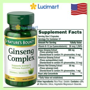 Viên uống nhân sâm Ginseng Complex Nature’s Bounty hũ 75 viên [Hàng Mỹ]