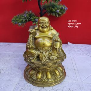 Tượng Phật Di Lặc toạ đài sen phong thuỷ bằng đồng vàng