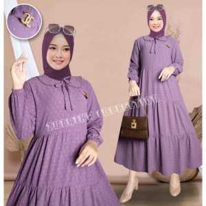 Zulaika Midi Dress Busui Friendly Katun Crinkle Uragiri dengan Krah Daun Bertali - Rubiah Model Terbaru Dengan Kualitas Premium