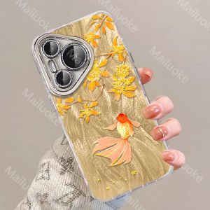 สำหรับ Huawei Pura 70เคส Huawei Pura 70 Pro เคส Huawei Pura 70 Ultra ป้องกันด้วยสายคล้องมือแบบพกพาฝาแข็งสีทองโชคดีเรดฟิช
