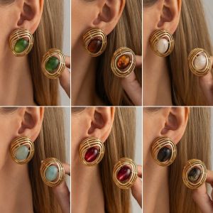 JAYQQ Độ Sáng Màu Chuyển Đổi Bông tai đính hạt nhựa Thiết kế đường nét mảnh Đường viền hình bầu dục Bông tai hình oval Cổ điển Vật liệu  loại  nhựa Đồ trang trí tai bằng  loại Dành cho  ảnh retro