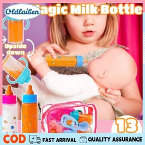 Oldlaiben Magic Milk Bottle Toy with Nipple & Tableware Newborn Dolls Dollhouse Toys Pretend Play Set for Girl