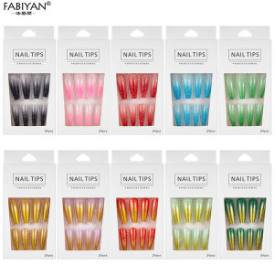 24Pcs Fake Nails Set With Glue Full Cover Nail Tips Fake Acrylic Nails Glitter Gradient Color False Nail