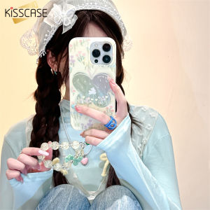 KISSCASE Double-Sided IMD Case For iPhone 15ProMax Colored Flowers On Green Background Butterflies Rabbits Light Gauze Suitable For Iphone15Pro Max Mobile Phone Case Apple 15 New 12/13 Soft Shell Plating Back Cover