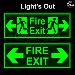 Fire Exit Sign Dual Arrow Glow in the Dark Cut Out Luminous Sticker in Sintra