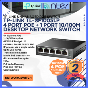 TP-LINK Tplink 4 +1 100m IP Network Desktop POE Switch 4 Port POE 1x Uplink 41w Max Power RJ45 LAN SF1005LP TL-SF1005LP