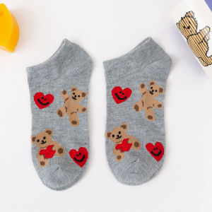 QSKS96 Kaos Kaki Wanita Motif Love Bear Kaos Kaki Pendek Semata Kaki