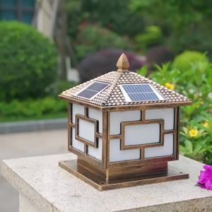50cmClassic Bronze Solar Pillar Light Auto Sensor Waterproof Warm Glow for Outdoor Gates Gardens Villas and Courtyard