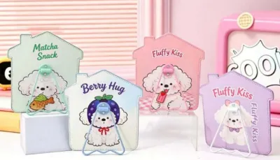 (2789/2793) CERMIN KACA RIAS WANITA CERMIN DUDUK SLIM STAND LUCU MOTIF CAT/PUPPY