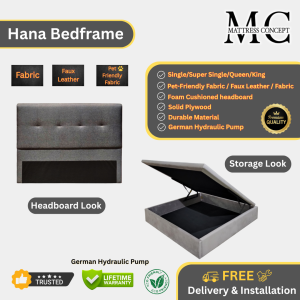 Mattress Concept Hana Storage Bedframe Pet Friendly Fabric/FauxLeather/Fabric All Size Available