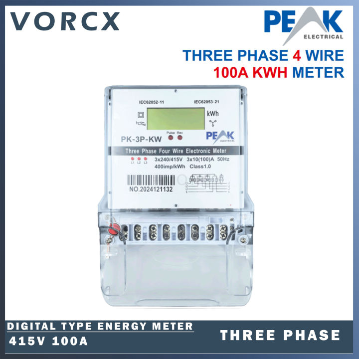 PEAK-3P-KW 100A 415V 3 Phase 4 Wire Digital kWh Watt-hour Meter Electronic