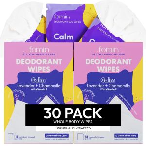 FOMIN Travel Deodorant - 30 Count - Lavender and Chamomile pH d HypoallergenicDeodorant For Women and Men - Plastic-Free Individually Wrapped & Body
