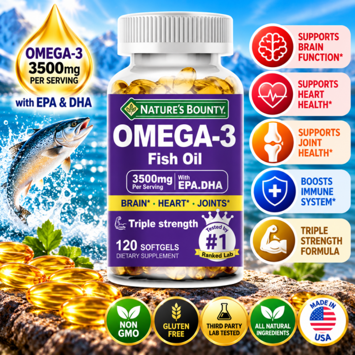 Nature' s Bounty Fish Oil Omega-3 120 Softgels – Daily Brain, Heart ...