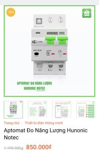 Attomat thông minh Hunonic Kết nối Wifi Đo điện năng tiêu thụ. Cảnh báo quá dòng quá ap quá tải. Hữu ích giải pháp nhà thông minh. Hàng Việt Nam.