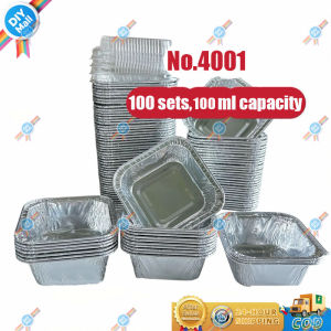 COD 100PCS covered 100ml square silver baking aluminum foil box heat-resistant cake packaging box