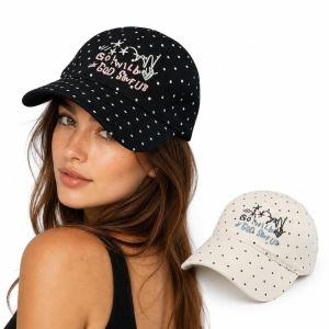 LUMINOU Star Embroidery Baseball Cap Polka Dot Adjustable Curved Brim Cap Casual Peaked Cap Women