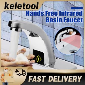 sensor faucet Automatic Sink Sensor Tap Hands Free Infrared Water Bathroom Basin Faucet Hands Free Auto Mixer Tap 感应水龙头 Alloy Automatic Infrared Sensor Sink Basin Faucet Hands Auto Mixer Tap Sensor Faucets Inductive Water Tap Bathroom Deck Mounted