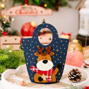 LANCE Snowman/Elk Christmas Gift Bag Large Capacity Denim Santa Claus Candy Bag Xmas Handbag Cartoon Christmas Gift Bucket For Friends Gifts