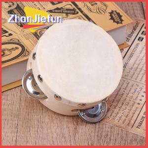 zhanjietun แทมบูรีนมือถือ4นิ้วพร้อมโลหะแถวเดียวหนังแกะกลองผิวไม้กลองบันเทิงกลองของเล่นดนตรี