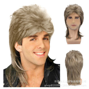 ยุโรปและสหรัฐอเมริกาข้ามพรมแดนผู้ชายสีน้ำเงินน้ำตาลสั้นตรงวิกผมผู้ชายเต็มหัวแฟชั่นวิกผมผู้ชาย wigs สารเคมีไฟเบอร์หมวก