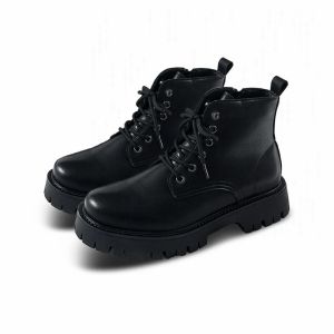 Black Martin Boots for Men Fashion Zipper High Cut Leather Shoes Casual Waterproof Anti Slip
