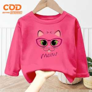 Pakaian Atasan anak Laki Laki Perempuan usia 1-12 tahun lengan panjang bergambar Meow Terbaru