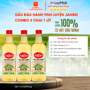 Dầu Đậu Nành Janbee Combo 3 Chai 1L - Nguyên Chất 100% Không Trans Fat Tốt Cho Tim Mạch