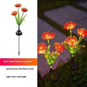 Solar LED 3 Head Flower Lights Mothers Day Easter Xmas Decor Outdoor Waterproof LED Solar Lights with Glowing Flowers Stems for Garden Lawn Yard Seashore Holiday Flower Lamp
