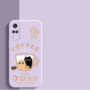 Case for VIVO Y31 2021 VIVO Y51 2021 phone casing Softcas Silicone Protector shockproof Cover new design aesthetic Cartoon Cat with Lanyard for girls YTSTHM01