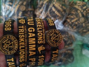 5PCS - Tau Gamma Phi Triskelions Baller ID Wrist Band - EMBOSSED - NO CUT END - Black Silicon Material - 202mm Length - 12mm Thickness - 6g per Baller