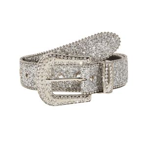 WATER Beads Bordered Shiny Wide Belt Y2K Solid Color Rhinestone Waistband Fashion Strap Buckle Women PU Belt Men