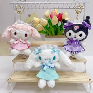 Kawaii Sanrio Plush Keychain Hello Kitty Kuromi Cinnamoroll Melody Plush Toys Doll Lolita Series Pendant Decor Kids Toys Gift