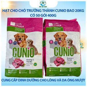 hạt cho Chó trưởng thành CUNIO bao 20kg có 50 gói 400g cung cấp dinh dưỡng cho lông và da óng mượt