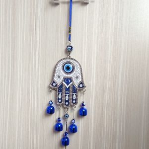 MMLUCK Good Lucky Fatima Hand Wind Chimes Hamsa Hand Wall Decoration Blue Evil Eyes Pendant Balcony Yard Small Bell Hamsa Hanging Pendant Outdoor Garden