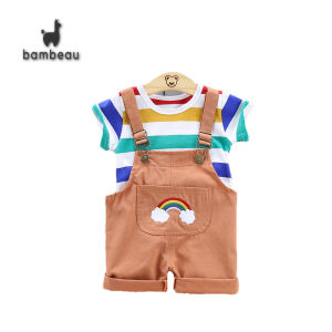 bambeau Babys Clothing Set 0-5 Year Old Striped Rainbow Color Childrens Short Sleeve Clothing Suitable for Boys and Girls