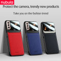 NUBULA For Samsung Galaxy S21 FE 5G (6.4)inch Fan Edition Casing Hard Grained Leather Handset Back Cover Plexi glass Handphone hp Galaxy S21 FE 5G CellPhone Shockproof Protective Case For Samsung Galaxy S21 FE 5G. 