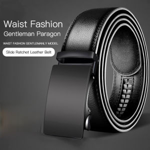 Mens Comfy All Black Automatic Belt Pants Waistband Buckle Tight