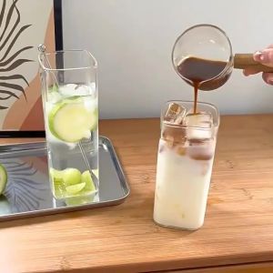 Ly/cốc cà phê chịu nhiệtly thuỷ tinh vuông trong suốt mỏng decor Hàn Quốcly uống matcha nước ép-Chihirostore.decor