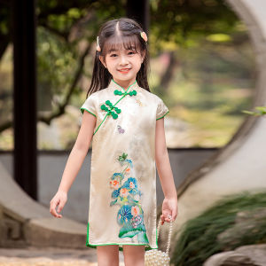 [1-10 Years] daidai (Ready Stock) Girl Dress Cheongsam Hanfu Kid Children CNY Clothes 女童仿真丝旗袍夏季短袖连衣裙洋气小女孩儿童古装演出服装复古风